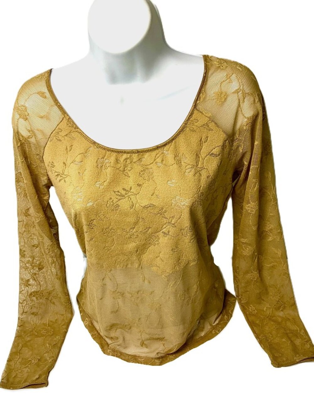 Fogal Floral Sheer Mesh Top Long Sleeve Stretch Size S Italy